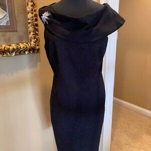 Vintage Little Black Dress Rhinestone Pin/Off Shoulder Size 18W (will fit 16W)